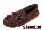 Women's Classic Peace Moc with lightweight rubber sole and fully padded insole. Made with soft, supple suede. Indoor/outdoor use. Colors: black, blue, chocolate, poppy, tan