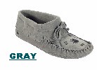 Women's Classic Peace-Mocs Squaw, with double-leather soft-sole and fully padded insole. Made with soft, supple suede. Indoor/outdoor use. Colors: black, brown, grey, tan