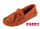 Women's Classic Peace Moc with lightweight rubber sole and fully padded insole. Made with soft, supple suede. Indoor/outdoor use. Colors: black, blue, chocolate, poppy-red, tan