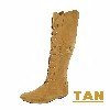 Women's Peace-Mocs Knee-Hi Western Boots, with lightweight crepe outsole, Front lace adjustable, Inside Zipper, and padded insole - Colors: black suede, chocolate suede, brown suede, and tan suede - Sizes: women's 6-11 (full sizes only), 