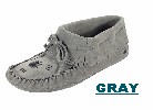 Women's Classic Peace-Mocs Squaw, with lightweight rubber sole and fully padded insole. Made with soft, supple suede. Indoor/outdoor use. Colors: black, grey, rust, tan