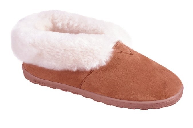 Women's Sheepskin Moccasins - Ankle-Hi Slipper-Shoe-Booties - sierra indoor/outdoor sole, golden tan and ivory sheepskin; sizes: 5-11 (full sizes only)